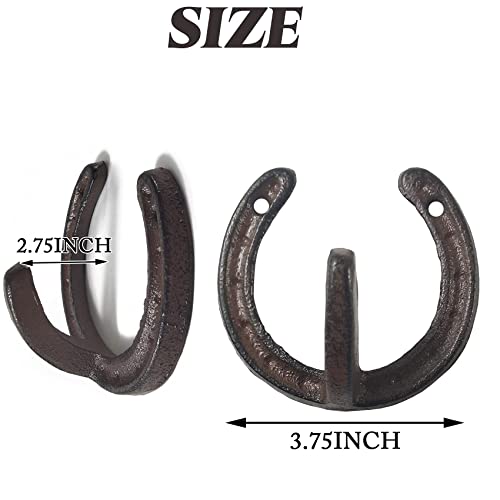 RONYOUNG 2PCS Cast Iron Western Single Horseshoe Hook for The Wall (Dark Brown)