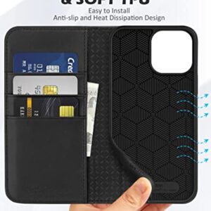 SHIELDON Case for iPhone 13 Pro Max 5G, Genuine Leather Wallet Case Magnetic Folio Shockproof Cover Kickstand RFID Credit Card Holder Compatible with iPhone 13 Pro Max 5G (6.7" 2021 Release) - Black