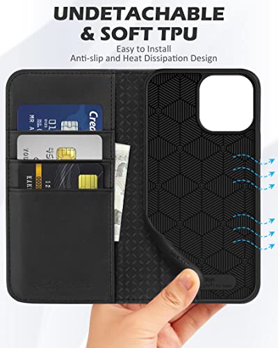 SHIELDON Case for iPhone 13 Pro Max 5G, Genuine Leather Wallet Case Magnetic Folio Shockproof Cover Kickstand RFID Credit Card Holder Compatible with iPhone 13 Pro Max 5G (6.7" 2021 Release) - Black