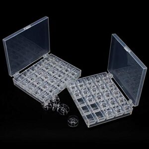 Bobbin Box，Machine Bobbin Organizer Plastic Case，Transparent 25 Slots Empty Bobbins Spools Box，Sewing Craft Plastic Case Storage Box for Sewing Machine (2-Pack 50Bobbins)