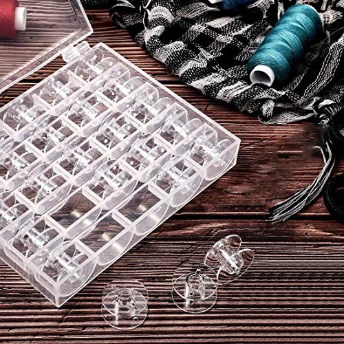 Bobbin Box，Machine Bobbin Organizer Plastic Case，Transparent 25 Slots Empty Bobbins Spools Box，Sewing Craft Plastic Case Storage Box for Sewing Machine (2-Pack 50Bobbins)