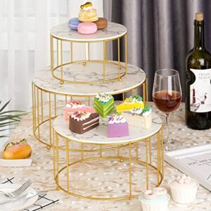 TRSPCWR Gold Cake Stand, Cupcake Stand Set of 3, Round Display Dessert Stand Imitation Marbling Decoration Finish