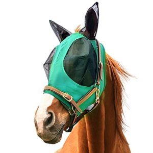downtown pet supply - horse fly mask with ears - horse lycra & mesh face mask - comfort horse face cover with adjustable straps and mesh ears - m