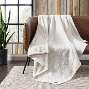 eddie bauer - throw blanket, reversible sherpa bedding, medium weight & warm home decor (beige, throw)