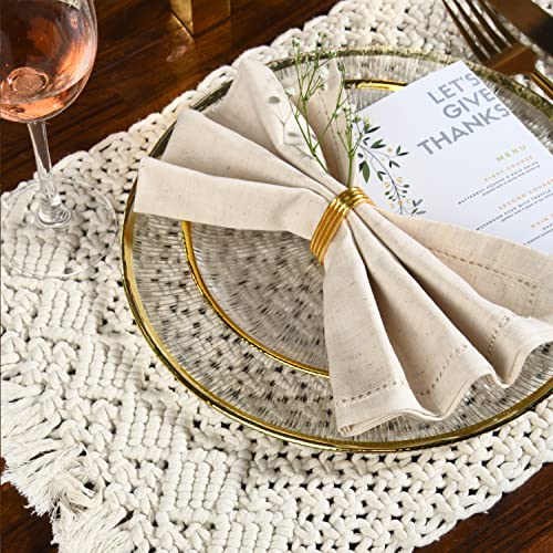 Folkulture Macrame Placemats Set of 6 for Home Decor, 12"x18", Modern Boho Place Mats for Farmhouse, Decorative Bohemain Table Mats for Rustic Table Decor or Wedding Decor, 100% Cotton, Off-White