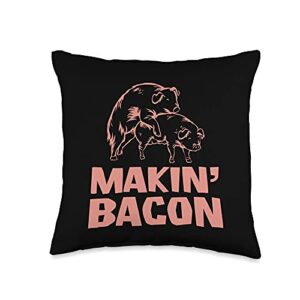 Cute Smoked Pork Lover Adult Humor Joke Designs Funny Making Gift for Men Women Cool Pig Bacon Joke Throw Pillow, 16x16, Multicolor