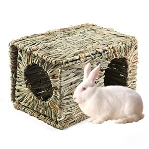 fuaier large grass house for rabbit guinea pig hamster chinchilla and small animals. hand-woven safe and comfortable foldable playhouse for laying or sleeping