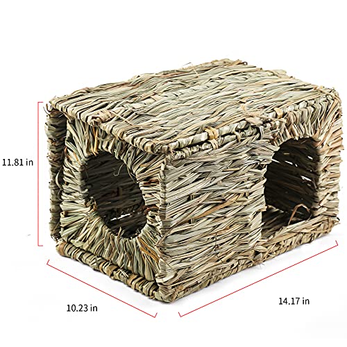 Fuaier Large Grass House for Rabbit Guinea Pig Hamster Chinchilla and Small Animals. Hand-Woven Safe and Comfortable Foldable Playhouse for Laying or Sleeping