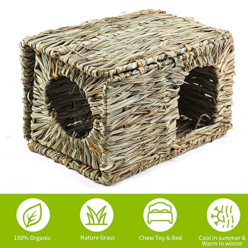 Fuaier Large Grass House for Rabbit Guinea Pig Hamster Chinchilla and Small Animals. Hand-Woven Safe and Comfortable Foldable Playhouse for Laying or Sleeping