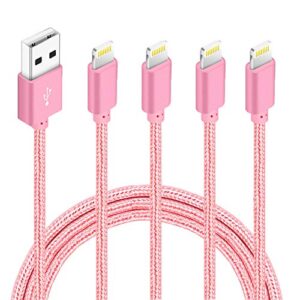 iphone charger, 4packs(3ft 6ft 6ft 10ft) charging cable mfi certified usb lightning cable nylon braided fast charging cord compatible for iphone13/12/11/x/max/8/7/6/6s/5/5s/se/plus/ipad(pink)
