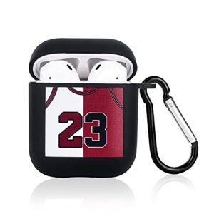 basketball case cover compatible with airpods 2&1 [no.23] sports jersey cool fun design spirit inheritance with keychain soft skin protective case for fans boys girls teen-size 23