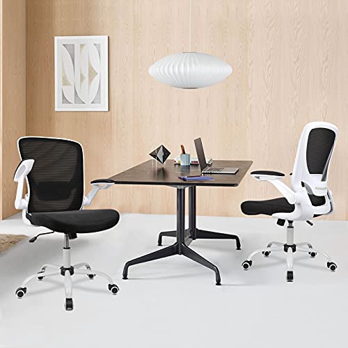 Ergousit Home Office Chair, Ergonomic White Desk Chair Adjustable Mesh Computer Chair with Lumbar Support and Larger Seat Flip UP Armrest Swivel Executive Chair, 250Lbs Capacity (White)