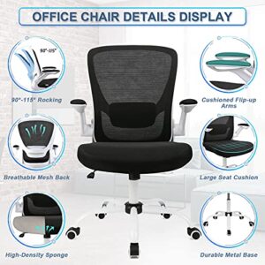 Ergousit Home Office Chair, Ergonomic White Desk Chair Adjustable Mesh Computer Chair with Lumbar Support and Larger Seat Flip UP Armrest Swivel Executive Chair, 250Lbs Capacity (White)