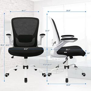 Ergousit Home Office Chair, Ergonomic White Desk Chair Adjustable Mesh Computer Chair with Lumbar Support and Larger Seat Flip UP Armrest Swivel Executive Chair, 250Lbs Capacity (White)