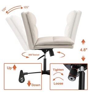 EMIAH Armless Office Desk Chair No Wheels PU-Padded Vanity Chair Mid-Back Ergonomic Home Office Computer Chair Comfortable Adjustable Swivel Task Chair with Thickened Cushion