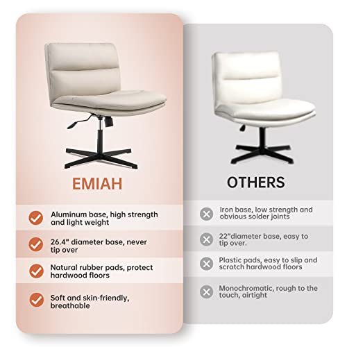 EMIAH Armless Office Desk Chair No Wheels PU-Padded Vanity Chair Mid-Back Ergonomic Home Office Computer Chair Comfortable Adjustable Swivel Task Chair with Thickened Cushion