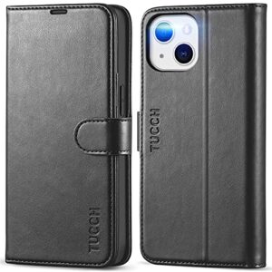 tucch case for iphone 13 wallet case, pu leather flip folio case with [shockproof tpu inner shell], rfid blocking card holder kickstand phone cover compatible with iphone 13 6.1-inch 2021, black