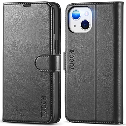 TUCCH Case for iPhone 13 Wallet Case, PU Leather Flip Folio Case with [Shockproof TPU Inner Shell], RFID Blocking Card Holder Kickstand Phone Cover Compatible with iPhone 13 6.1-inch 2021, Black