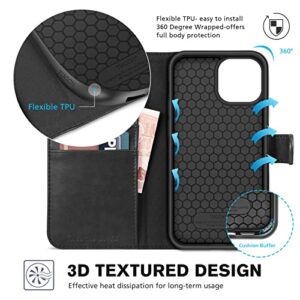 TUCCH Case for iPhone 13 Wallet Case, PU Leather Flip Folio Case with [Shockproof TPU Inner Shell], RFID Blocking Card Holder Kickstand Phone Cover Compatible with iPhone 13 6.1-inch 2021, Black