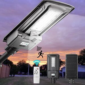 favorwe 300w solar street light, 20000 lumens led street lights solar powered outdoor, solar parking lot lights with motion sensor and remote control, waterproof heavy duty die-casting aluminum