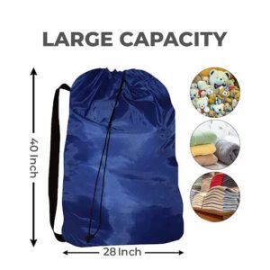 Dino74 3 Pack Heavy Duty Laundry Bags - Jumbo Traveling Dorm Room Bags Machine Washable Organizer for Storing Dirty Clothes With Free Reusable Grocery Bag, Black, Gray, Blue, 28 x 40 inch each bag