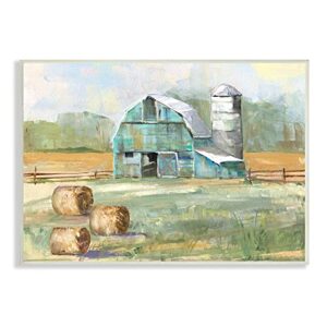 stupell industries contemporary blue farm barn hay bails empty field, designed by sally swatland wall plaque, 19 x 13, green