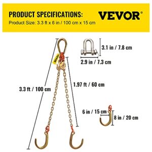 VEVOR J Hook Chain, 5/16 in x 2 ft Tow Chain Bridle, Grade 80 J Hook Transport Chain, 9260 Lbs Break Strength with JT Hook & Grab Hook, Tow Hooks for Trucks, Heavy Duty J Hook and Chain Shorteners