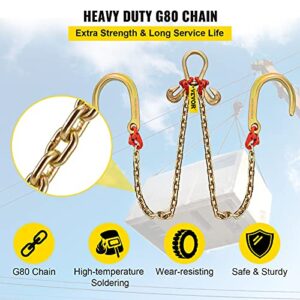 VEVOR J Hook Chain, 5/16 in x 2 ft Tow Chain Bridle, Grade 80 J Hook Transport Chain, 9260 Lbs Break Strength with JT Hook & Grab Hook, Tow Hooks for Trucks, Heavy Duty J Hook and Chain Shorteners