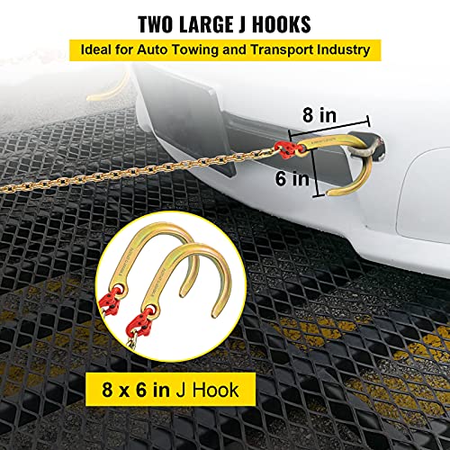 VEVOR J Hook Chain, 5/16 in x 2 ft Tow Chain Bridle, Grade 80 J Hook Transport Chain, 9260 Lbs Break Strength with JT Hook & Grab Hook, Tow Hooks for Trucks, Heavy Duty J Hook and Chain Shorteners