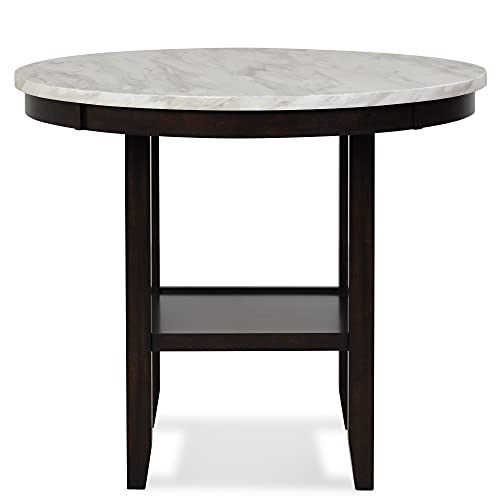 New Classic FURNITURE Celeste Faux Marble Round Counter Table, 42-Inch, Espresso