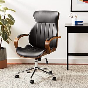 ids online contemporary walnut wood executive swivel ergonomic with arms for home office furniture bentwood mid back desk chair, black 25d x 20w x 42h in