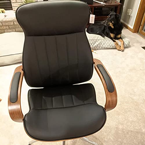IDS Online Contemporary Walnut Wood Executive Swivel Ergonomic with Arms for Home Office Furniture Bentwood Mid Back Desk Chair, Black 25D x 20W x 42H in