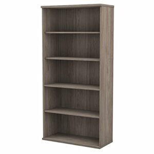bush business furniture hybrid tall 5 shelf bookcase in modern hickory
