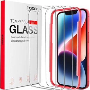 tozo compatible for iphone 14 screen protector compatible for iphone 13/13 pro screen protector 6.1 inch 3 pack premium tempered glass 0.26mm 9h hardness 2.5d film easy install 6.1 inch