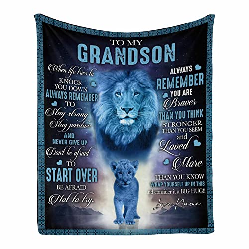 Custom Blanket to My Grandson from Grandma & Grandpa,Always Remember You are Braver Than You Think Personalized Gift Bed Throw Blanket for Grandson 60 x 80 Inches