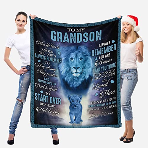 Custom Blanket to My Grandson from Grandma & Grandpa,Always Remember You are Braver Than You Think Personalized Gift Bed Throw Blanket for Grandson 60 x 80 Inches