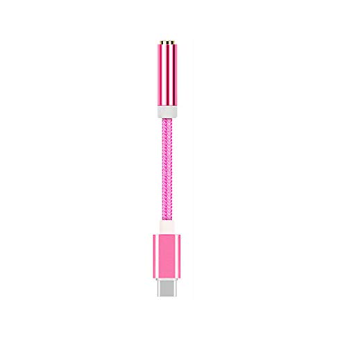 USB-C Type C to 3.5mm Aux Audio Jack Passive Headphone Adapter Nylon Braided (Pink)