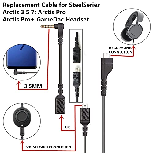 Saipomor Arctis7 Headphones Replacement Cable Arctis Audio Cord Compatible with SteelSeries Arctis 3 Arctis 5 Arctis Pro Wireless Gaming Headsets and 3.5MM Female Adapter Cord