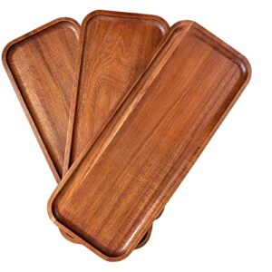 solid acacia wood serving trays (14 x 5.5 inches) rectangular wooden serving platters for home decor, food, vegetables, fruit, charcuterie, appetizer serving tray, cheese board (set of 3 plates)