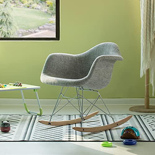 Mid-Century Modern Style Fabric Rocking Chair RAR Shell Dining Arm Chair, Light Gray