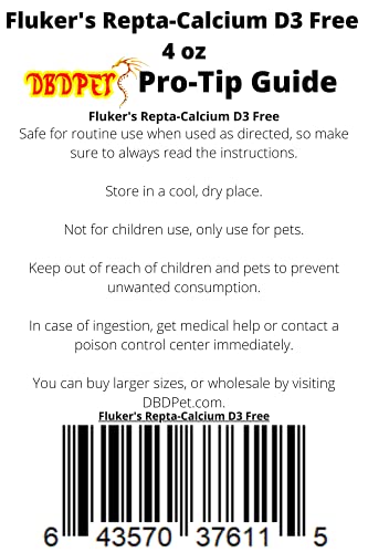 DBDPet Fluker's Reptile Calcium Supplement Without Vitamin D3 4oz - Includes Attached Pro-Tip Guide