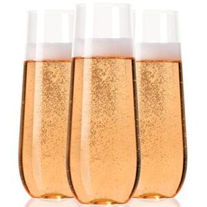 30 plastic stemless champagne flutes - disposable unbreakable toasting glasses, 30 pack | clear fancy shatterproof & reusable 9 oz champagne glass, bpa free - ideal for weddings, birthdays, parties