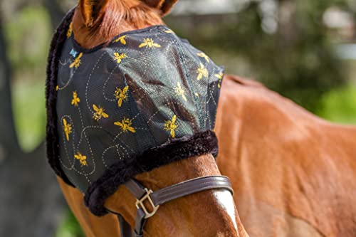 Mackey Bee Mine Fly Mask for Horses | With Fleece Binding, Added Protection from Biting Insects | Comfortable, Breathable and Easy to Use | Medium