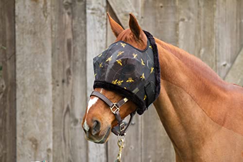 Mackey Bee Mine Fly Mask for Horses | With Fleece Binding, Added Protection from Biting Insects | Comfortable, Breathable and Easy to Use | Medium