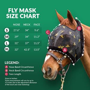 Mackey Bee Mine Fly Mask for Horses | With Fleece Binding, Added Protection from Biting Insects | Comfortable, Breathable and Easy to Use | Medium