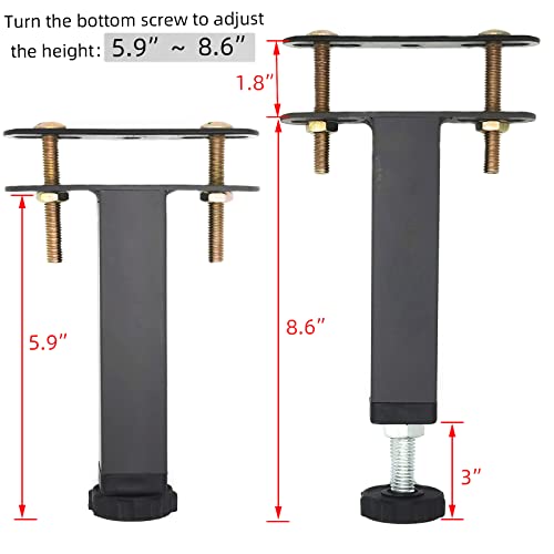 2Pcs Metal Adjustable Height Bed Frame Support Leg, Steel Bed Frame or Wooden Bed Center Slat Support Leg, Sofa Furniture Cabinet Feet Support Leg (5.9" - 8.6")