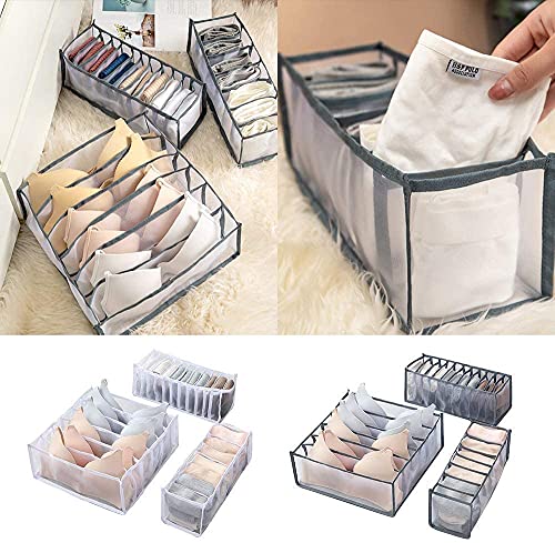 Upwsma Underwear Drawer Organizer Set, Foldable Underwear Storage Divider Boxes Includes 6/7/11 Cell Collapsible Closet Compartments for Socks, Bras, Underwear, Ties, Lingerie, Scarves (Black, 3 Set)