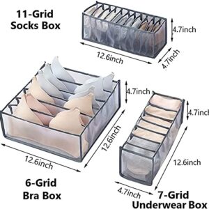 Upwsma Underwear Drawer Organizer Set, Foldable Underwear Storage Divider Boxes Includes 6/7/11 Cell Collapsible Closet Compartments for Socks, Bras, Underwear, Ties, Lingerie, Scarves (Black, 3 Set)