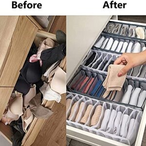 Upwsma Underwear Drawer Organizer Set, Foldable Underwear Storage Divider Boxes Includes 6/7/11 Cell Collapsible Closet Compartments for Socks, Bras, Underwear, Ties, Lingerie, Scarves (Black, 3 Set)