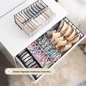 Upwsma Underwear Drawer Organizer Set, Foldable Underwear Storage Divider Boxes Includes 6/7/11 Cell Collapsible Closet Compartments for Socks, Bras, Underwear, Ties, Lingerie, Scarves (Black, 3 Set)